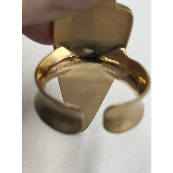 Kendra Scott SALLY Brass brushed Gold Tone Arrowhead Crystal Adj Ring Sz 6.75 - Picture 4 of 16